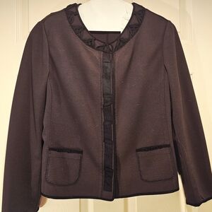 Elie Tahari Women's Brown Suit Jacket With Black Gros-grain Ribbon Trim
